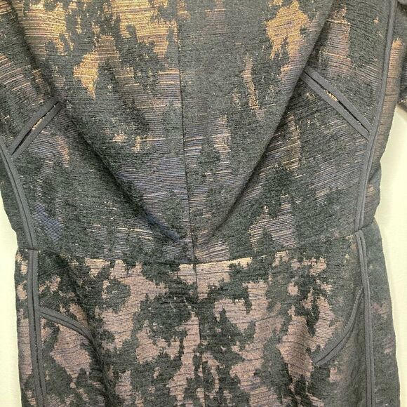 J. Mendel, Navy & Rose Gold Metal Chenille Jacquard Off Shoulder Dress Women’s 8 - Picture 12 of 15